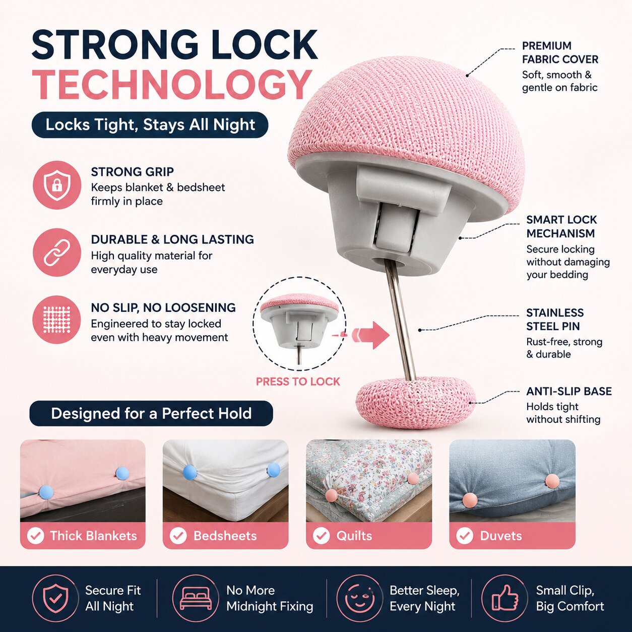 (Pack Of 16) Mushroom Blanket Duvet Cover Clips