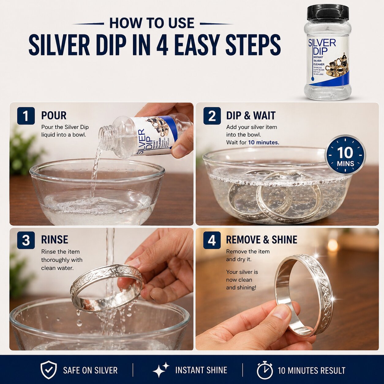(Pack Of 2) Instant Silver Cleaning & Shining Liquid