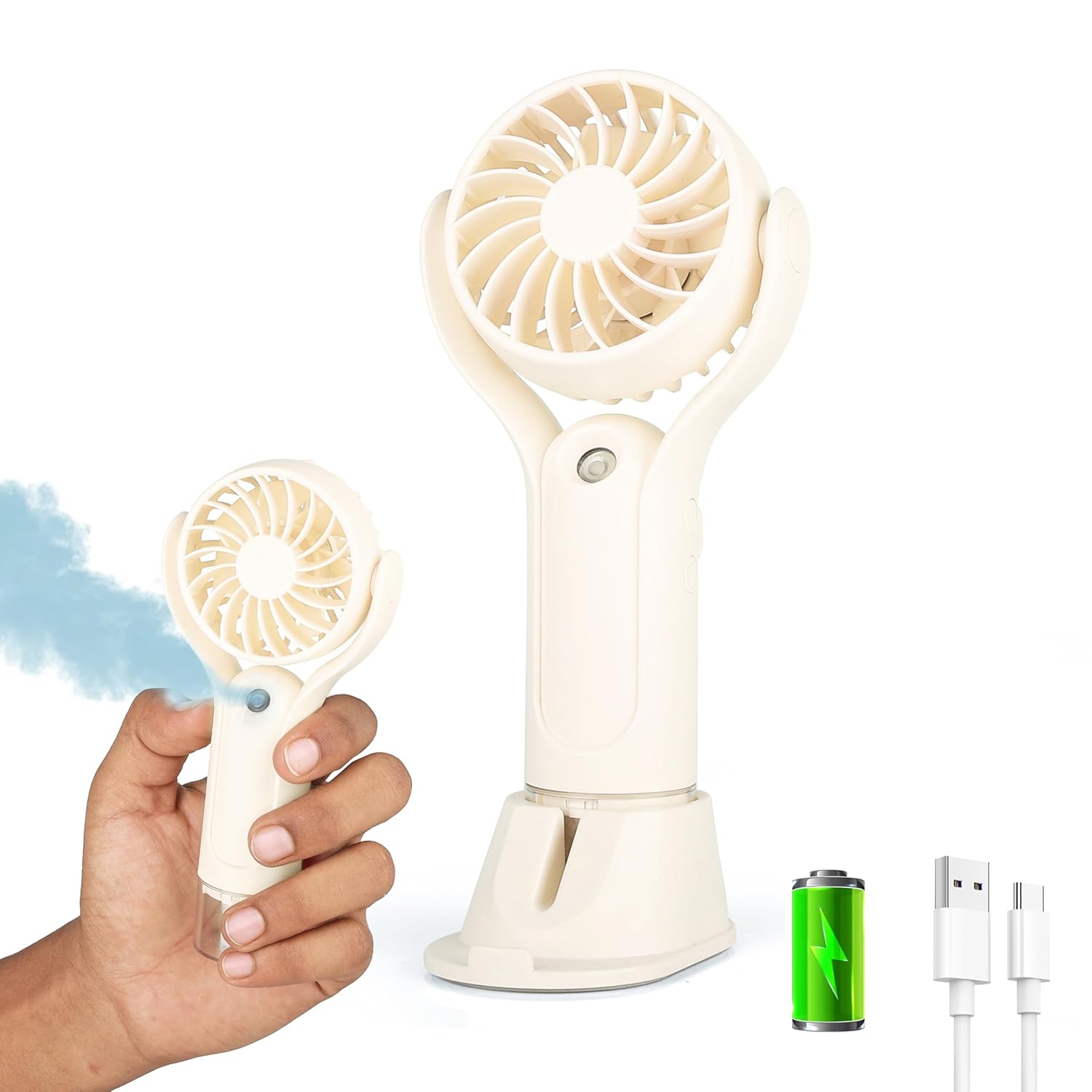 Rechargeable Hand Fan With Mist Spray