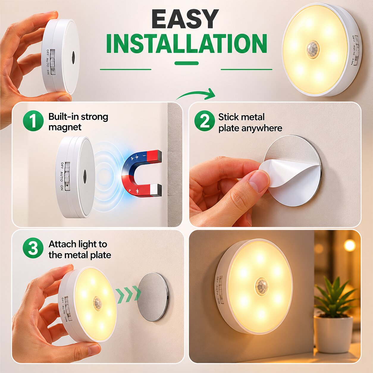 (Pack Of 4) Rechargeable Smart Motion Sensor Lights