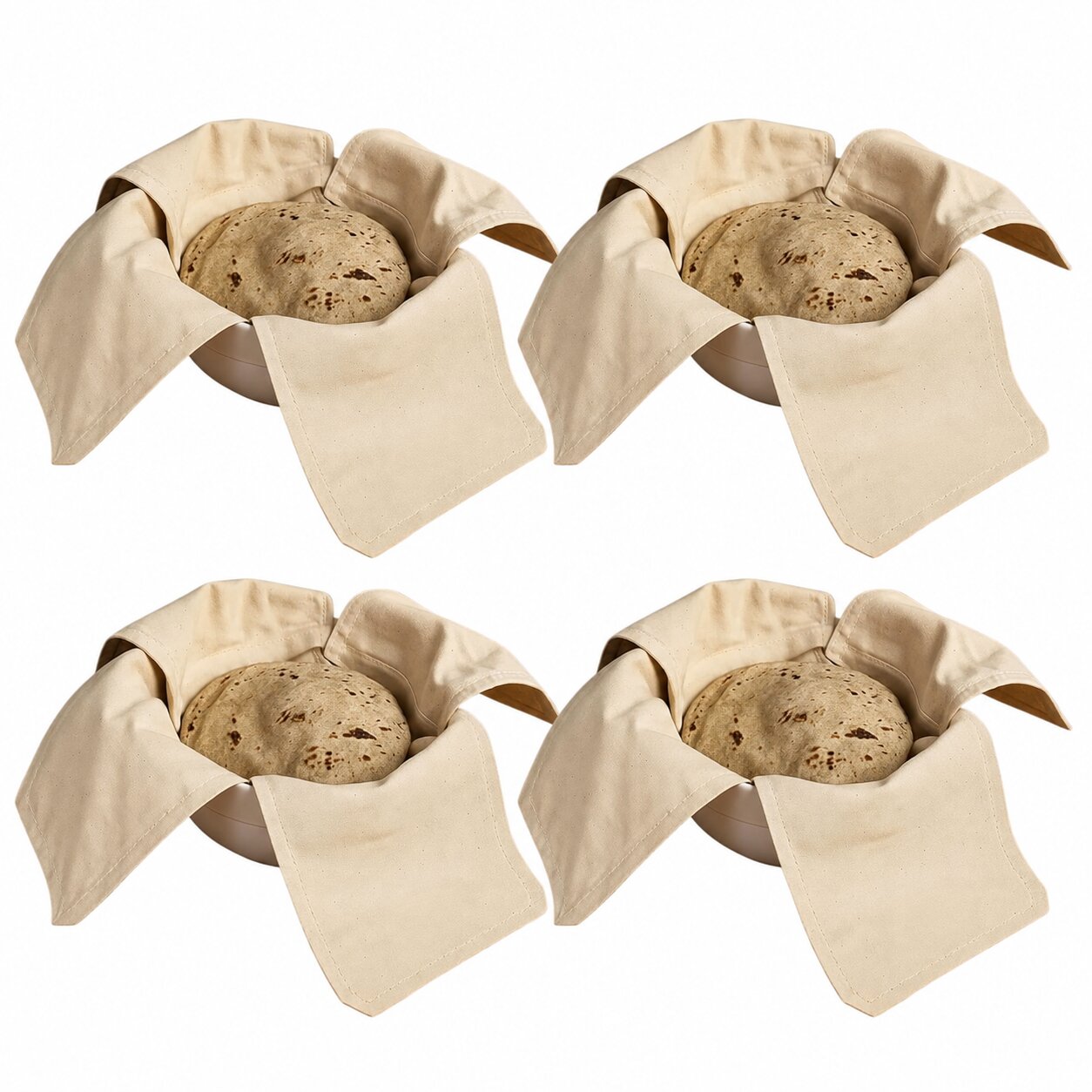 (Pack Of 4) Cotton Double Layer Wrap With Flaps For Roti, Chapati, Paratha & Bhakari