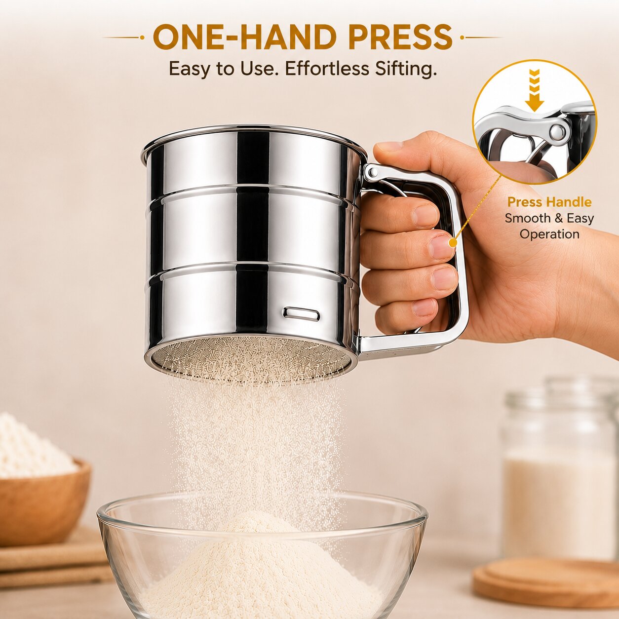 Stainless Steel Flour Sifter With Handle (Atta Chalni)