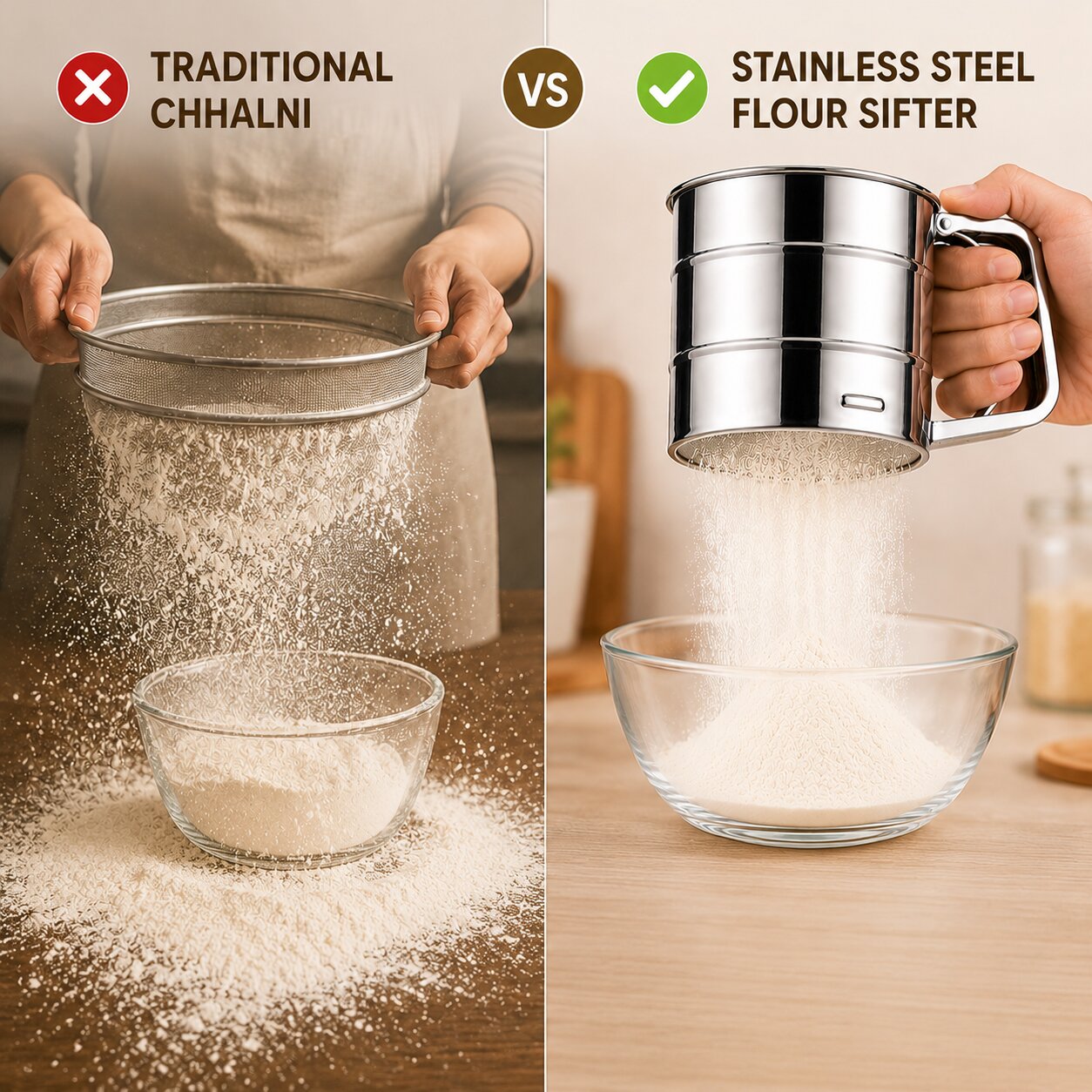 Stainless Steel Flour Sifter With Handle (Atta Chalni)