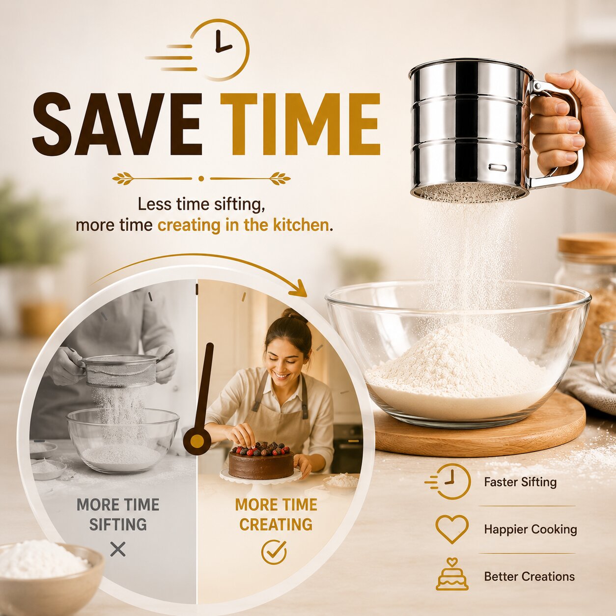 Stainless Steel Flour Sifter With Handle (Atta Chalni)