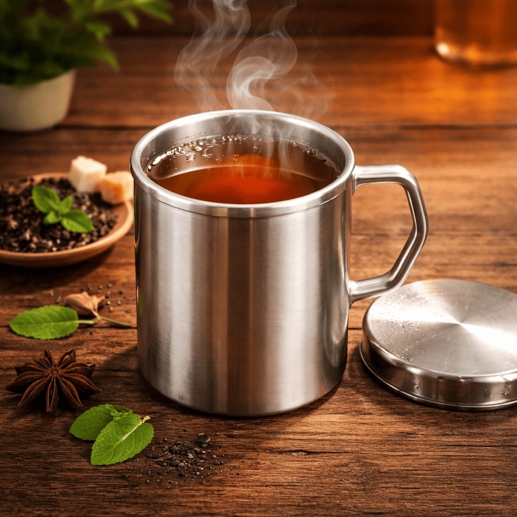 Stainless Steel Thermal Double-Wall Insulated Tea Coffee Mug With Lid (300 ML)