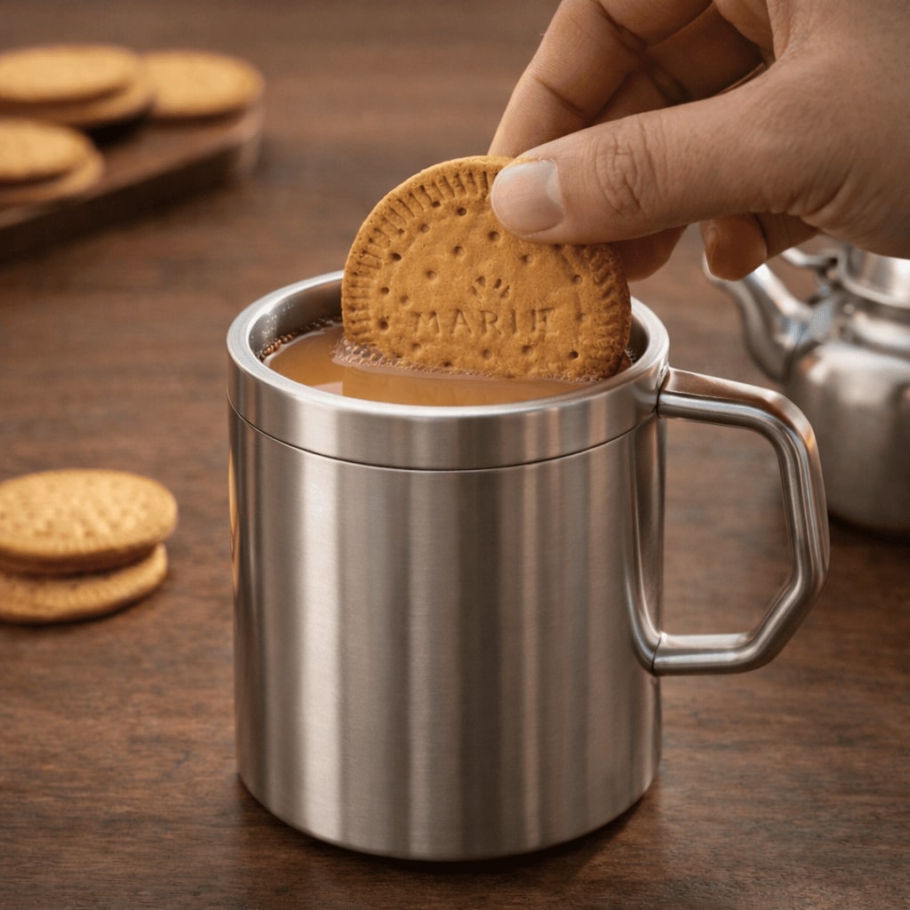 Stainless Steel Thermal Double-Wall Insulated Tea Coffee Mug With Lid (300 ML)