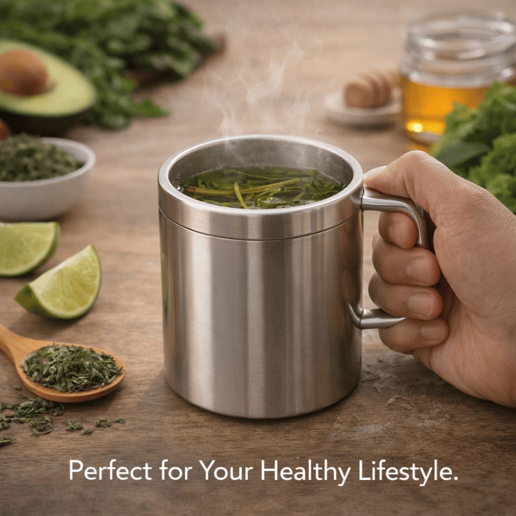 Stainless Steel Thermal Double-Wall Insulated Tea Coffee Mug With Lid (300 ML)