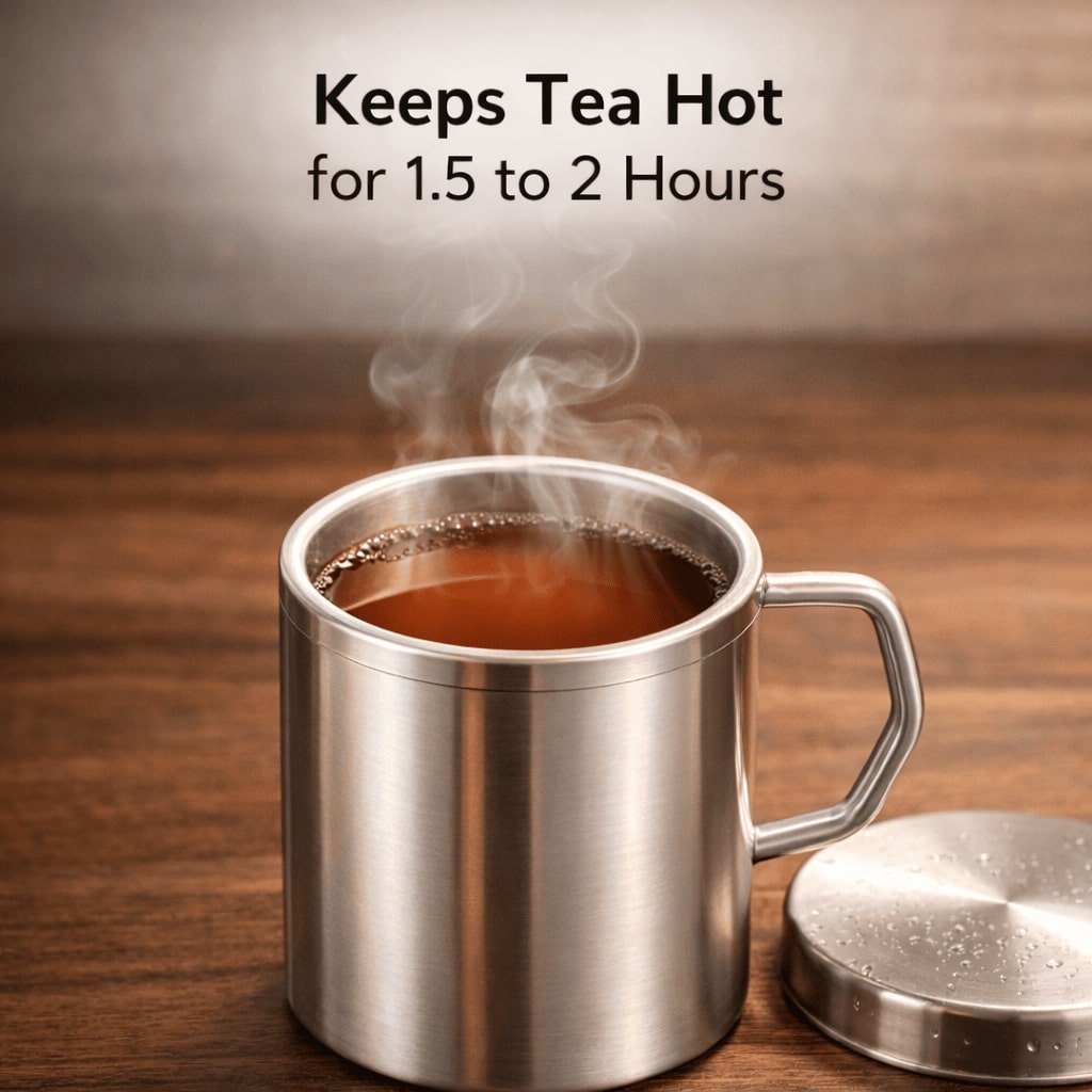 Stainless Steel Thermal Double-Wall Insulated Tea Coffee Mug With Lid (300 ML)