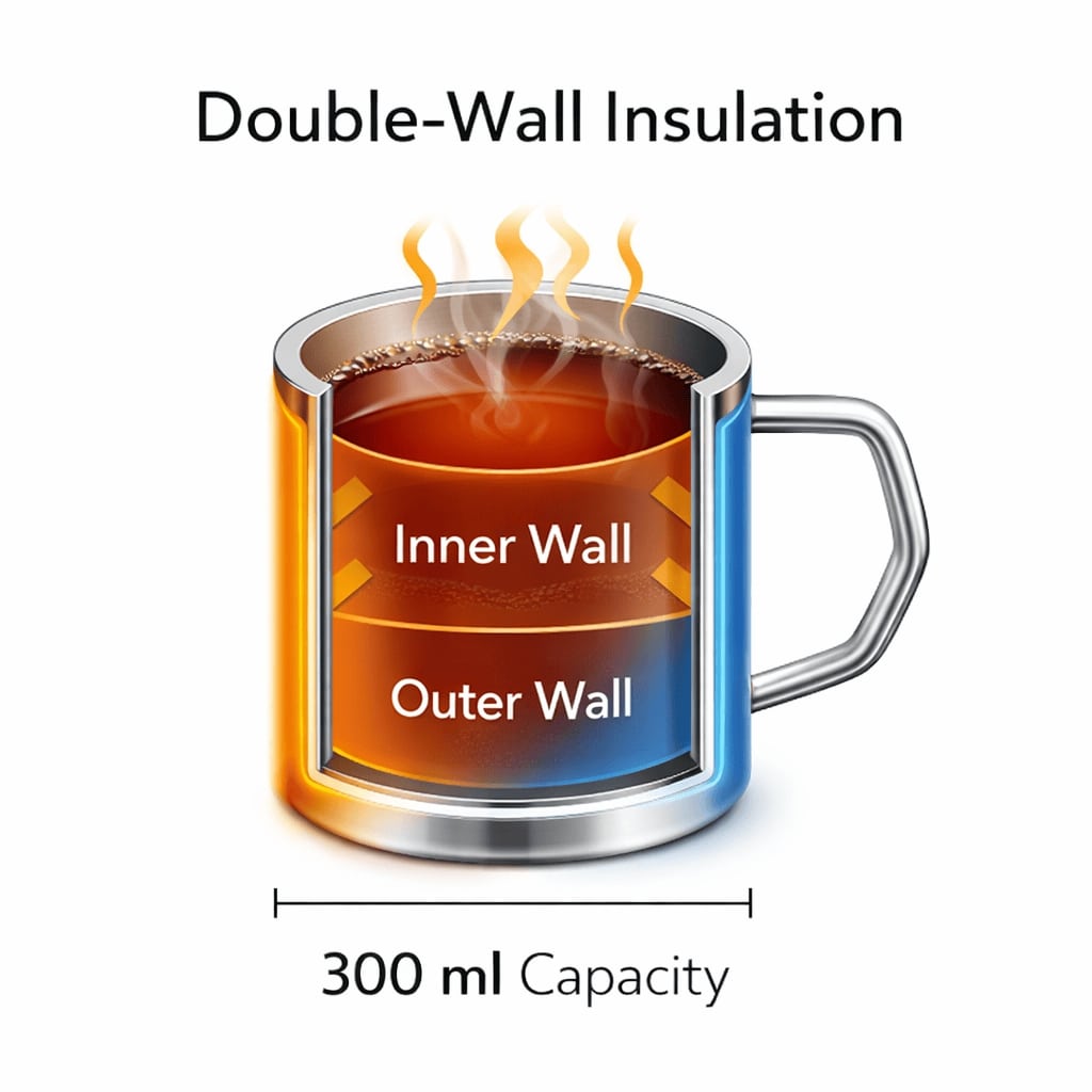 Stainless Steel Thermal Double-Wall Insulated Tea Coffee Mug With Lid (300 ML)