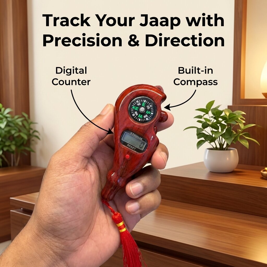 Wooden Jaap Mala Counter With Campass
