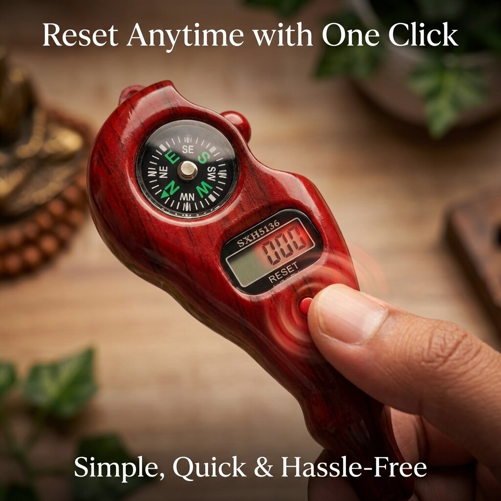 Wooden Jaap Mala Counter With Campass