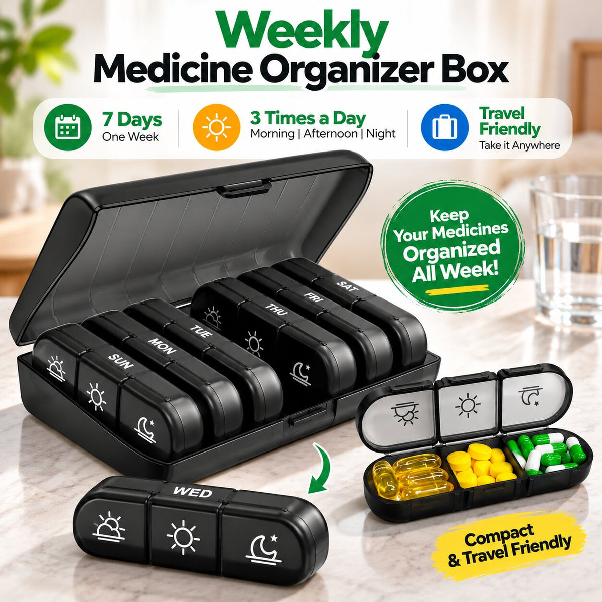 Weekly Medicine Organizer Case (Travel Friendly)