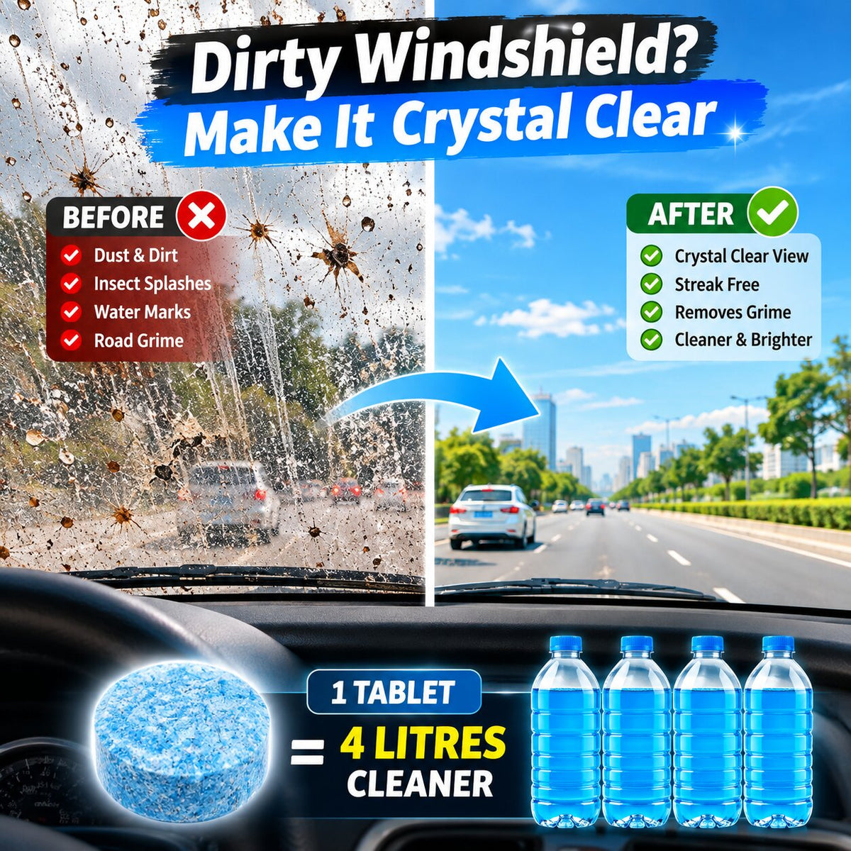 (Pack Of 50) Car Windshield Glass Wiper Concentrated Cleaning Tablets
