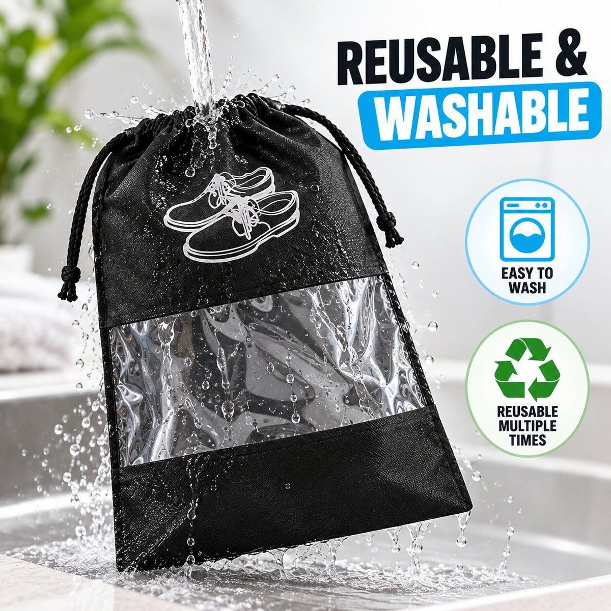(Pack Of 5) Reusable Shoe Bag Covers For Suitcase, Travel & Gym