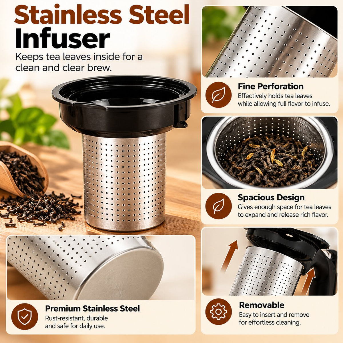 (1000 ML) Glass Tea Pot With Stainless Steel Infuser