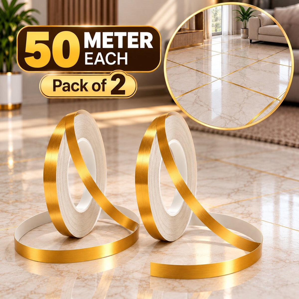 (Pack Of 2) Golden Tiles Gap Sticker Tape For Home Decor