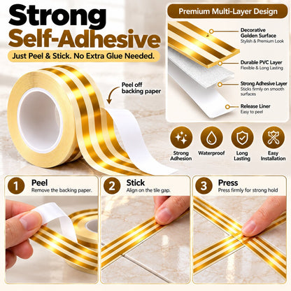 (Pack Of 4) 3 Line Golden Tiles Tape - 5 Meter Each