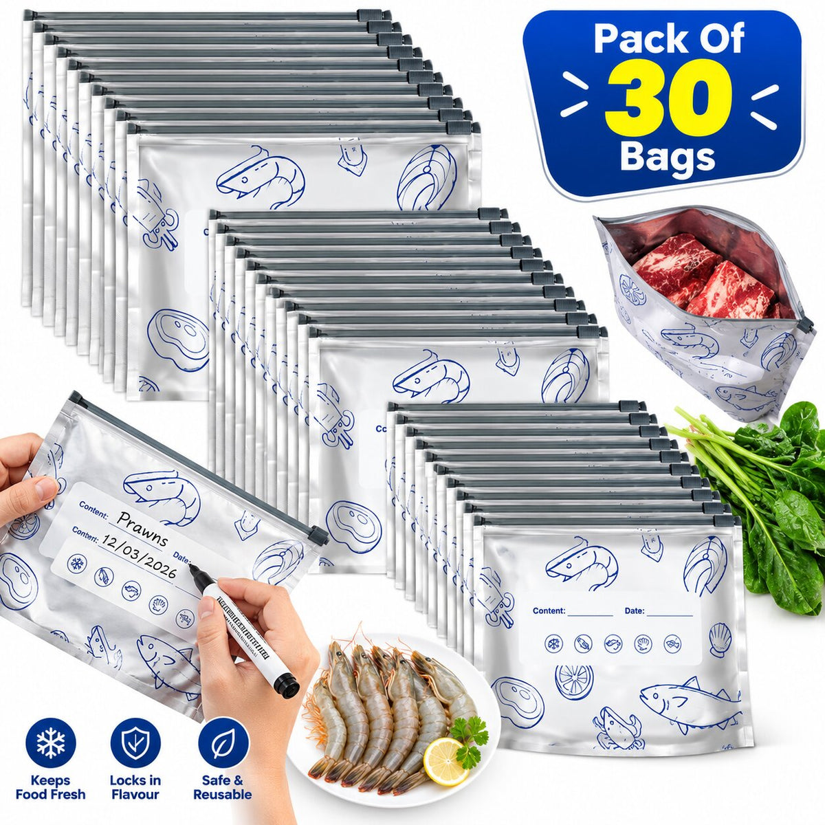 [Pack Of 30] Aluminium Foil Zip Lock Storage Bags