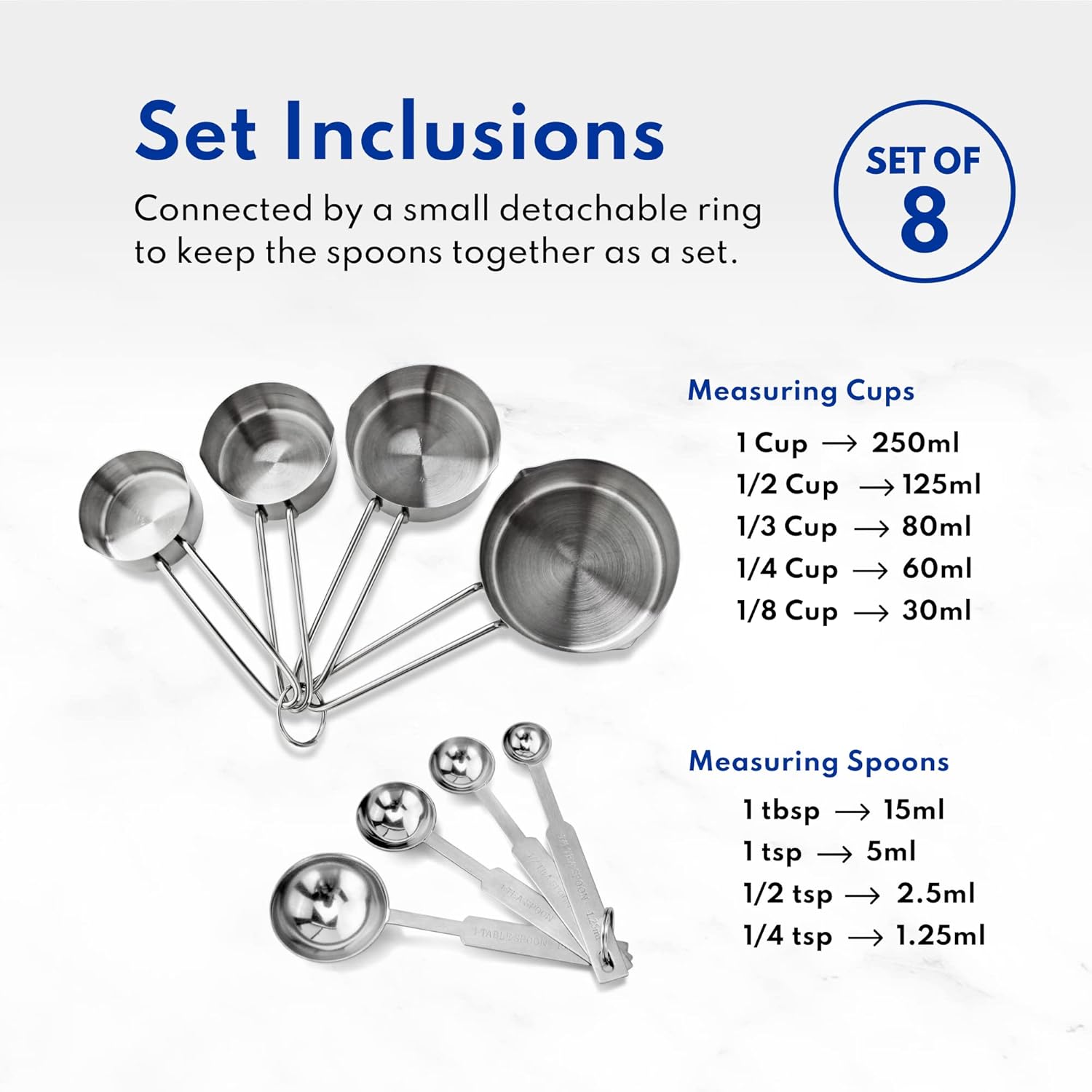 [Pack Of 8] Stainless Steel Measuring Cup & Spoon