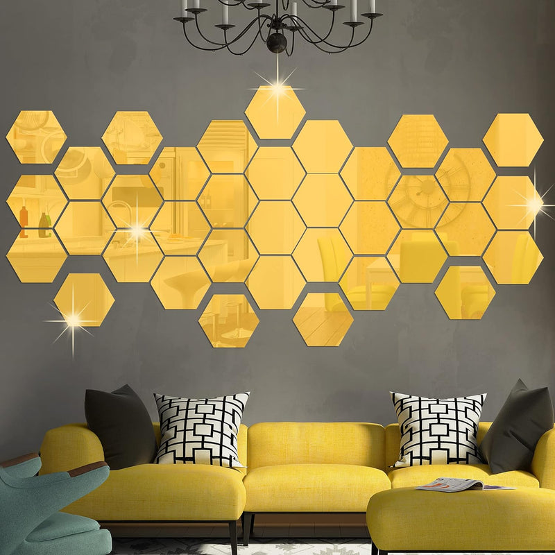 [12 PCS] Acrylic Hexagon Mirror Wall Stickers