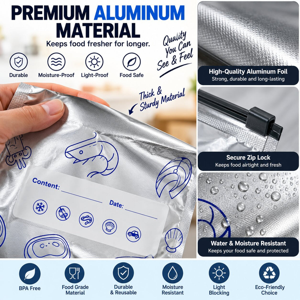 [Pack Of 30] Aluminium Foil Zip Lock Storage Bags
