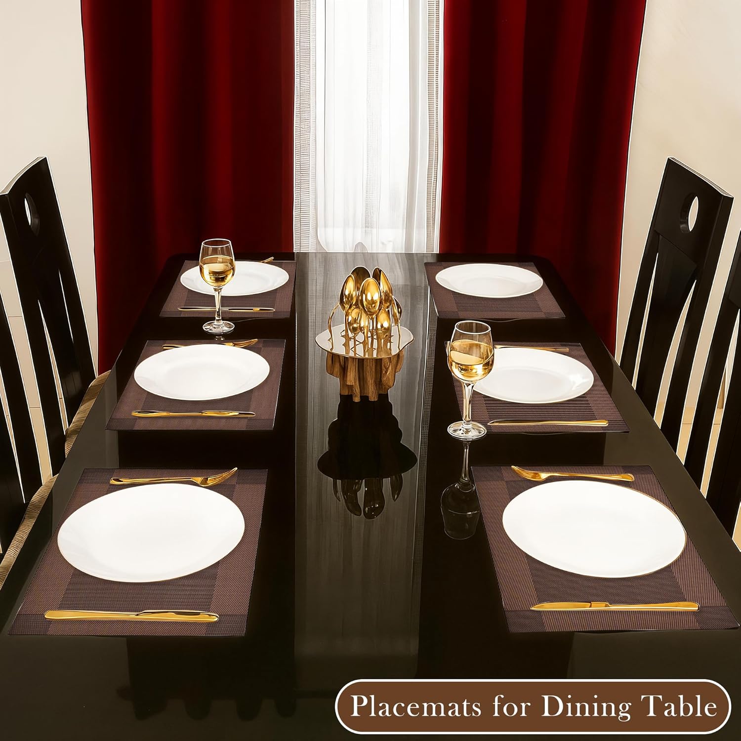 [Set Of 6] Dark Brown Dining Table Placemats