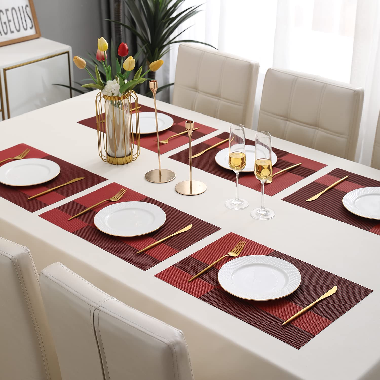 [Set Of 6] Red Colour Dining Table Placemats