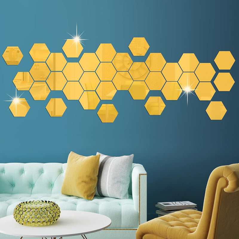 [12 PCS] Acrylic Hexagon Mirror Wall Stickers