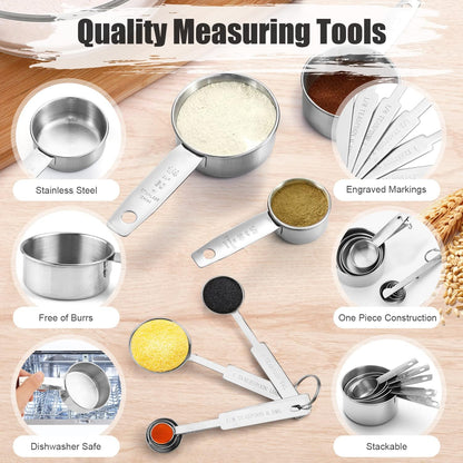 [Pack Of 8] Stainless Steel Measuring Cup & Spoon