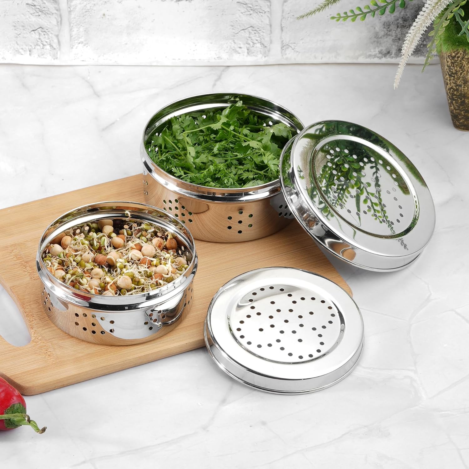 Stainless Steel Ventilated Vegetable Container [Large]