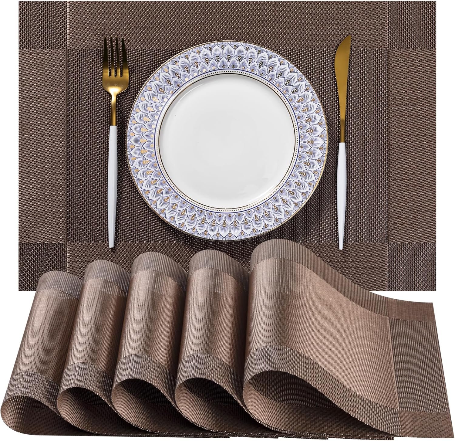 [Set Of 6] Dark Brown Dining Table Placemats