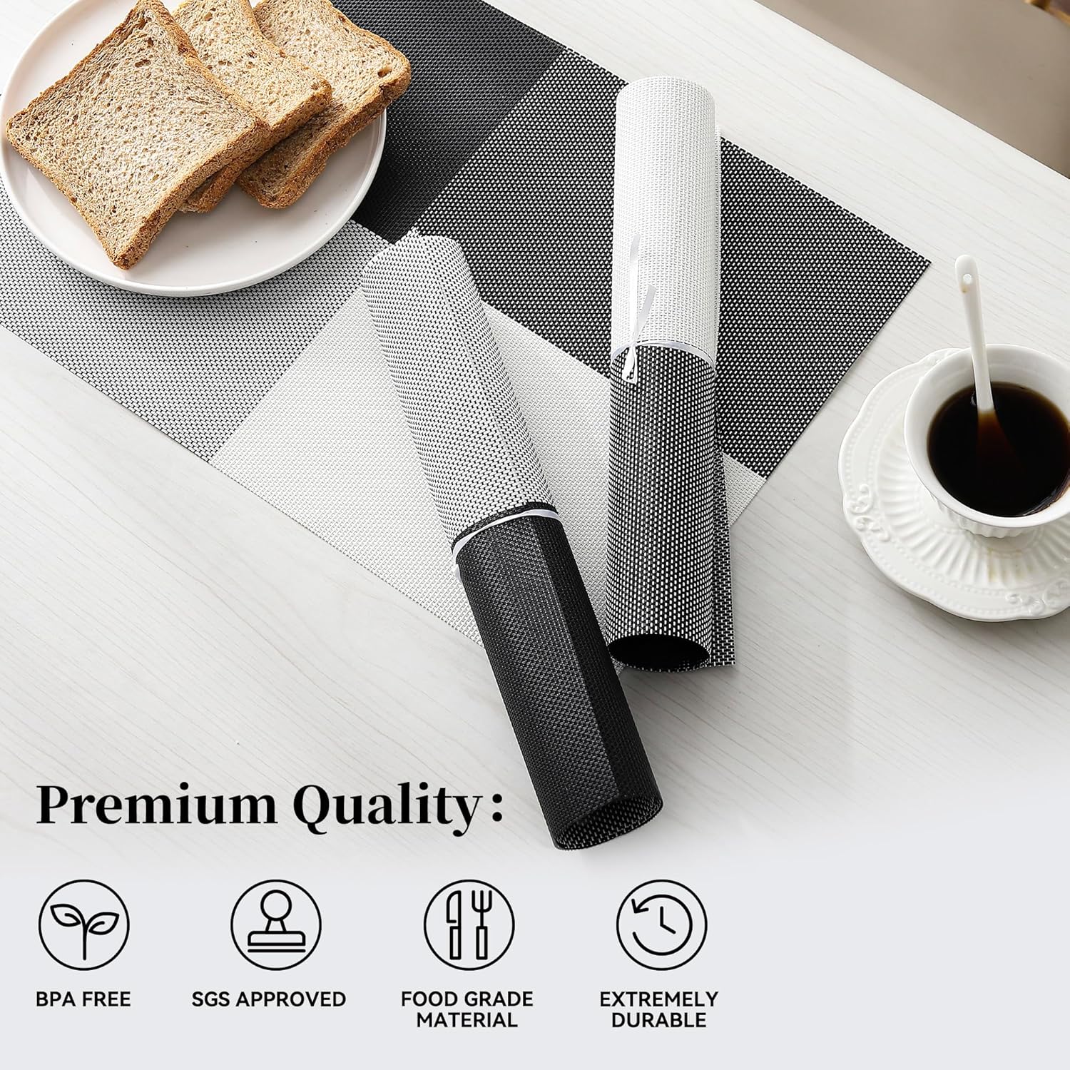 [Set Of 6] Black & White Dining Table Placemats