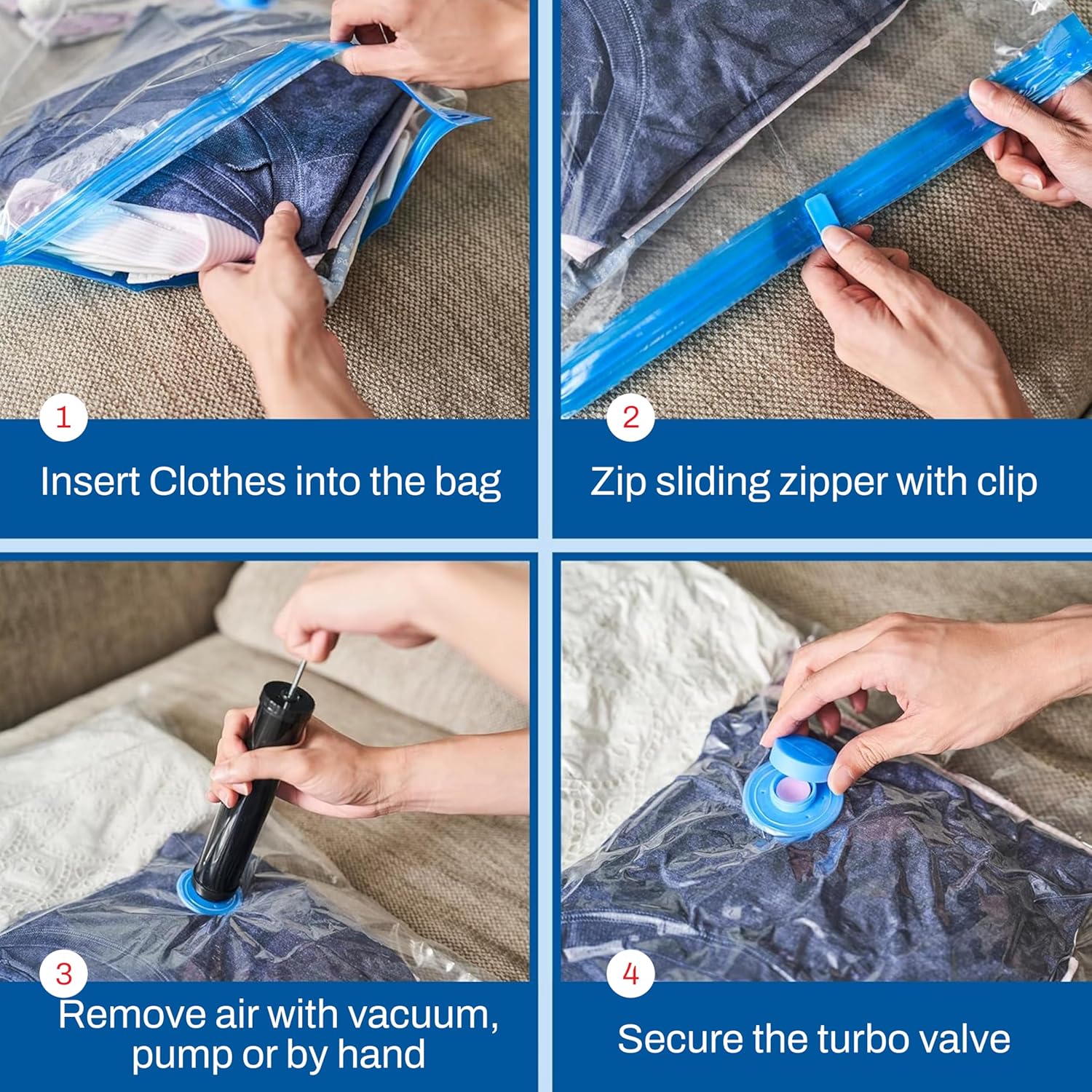 (Pack Of 5) Vacuum Storage Compression Bags With Pump