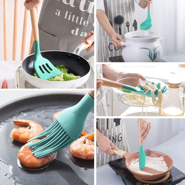 [12 PCS Set] Silicone Kitchen Utensils Set (Heat Resistant)