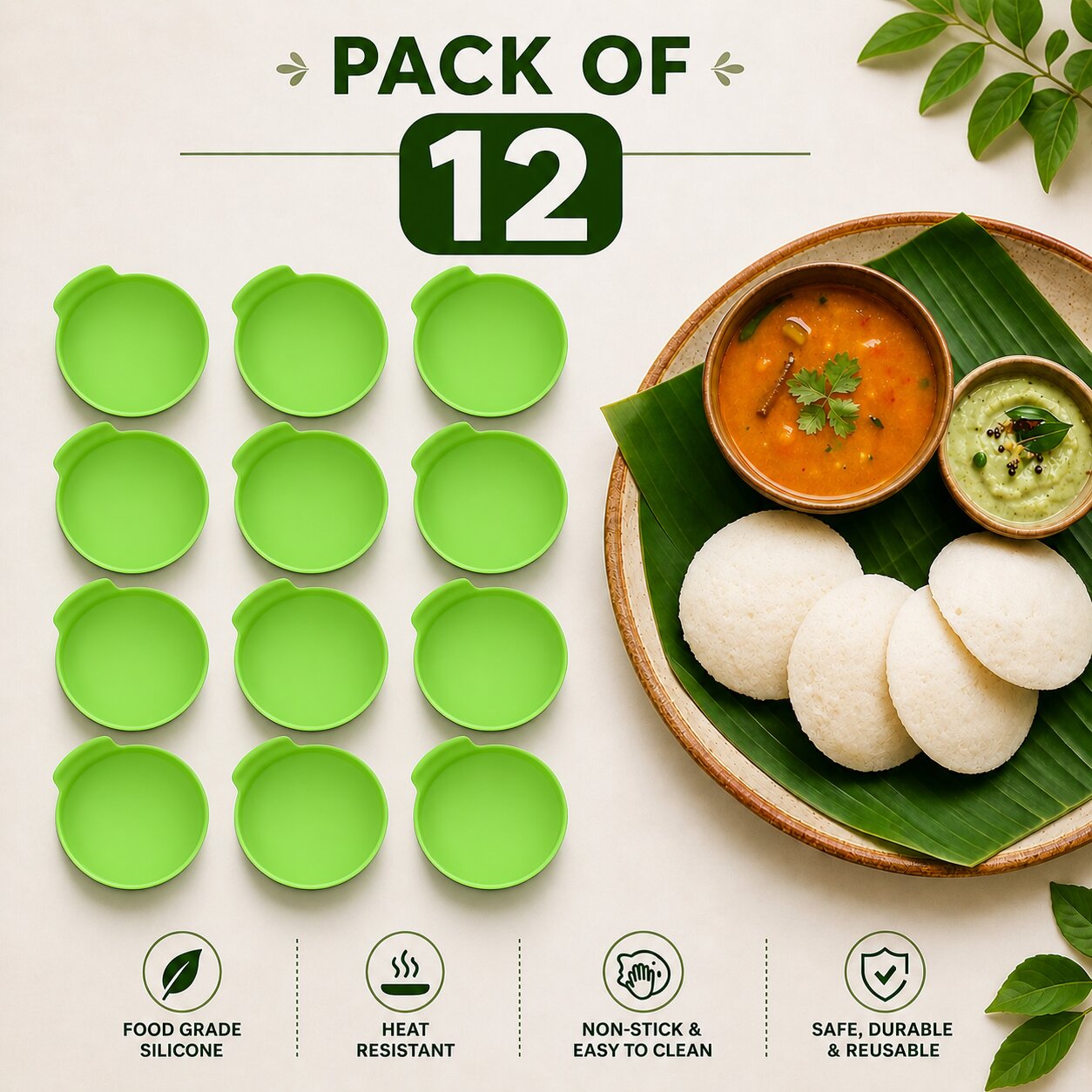 (Pack Of 12) Silicone Idli Making Mould Heat Resistant