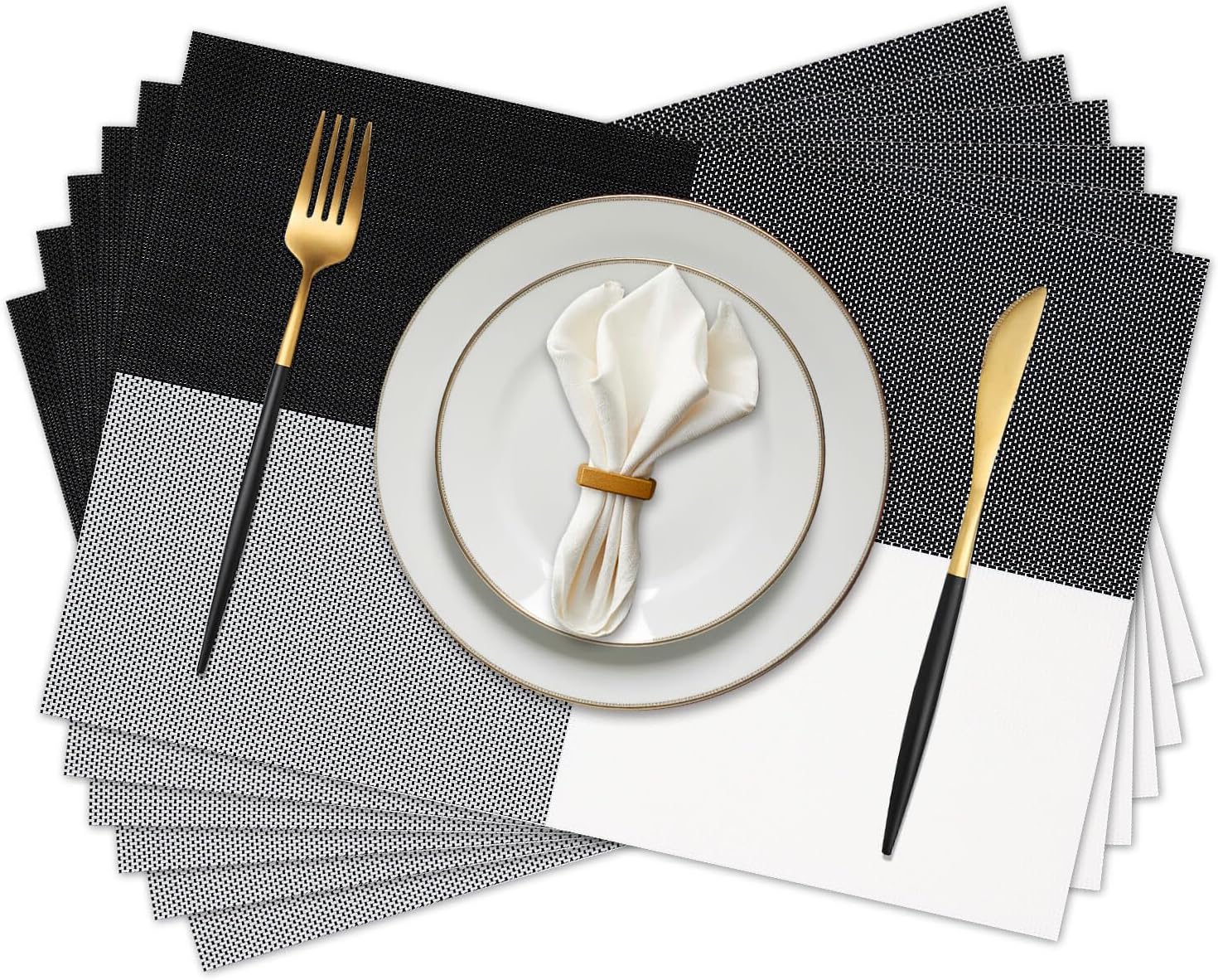 [Set Of 6] Black & White Dining Table Placemats
