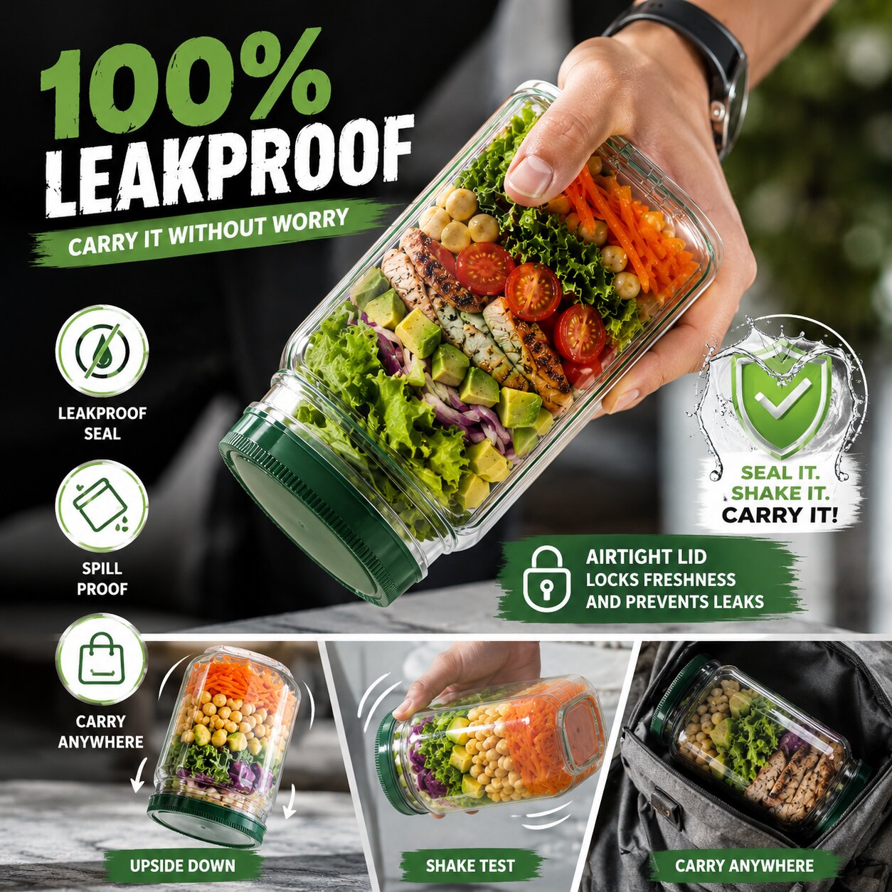 Leak-Proof Salad Jar Container (Fresh Salad Everytime)