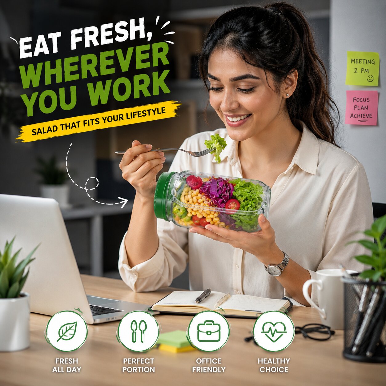 Leak-Proof Salad Jar Container (Fresh Salad Everytime)