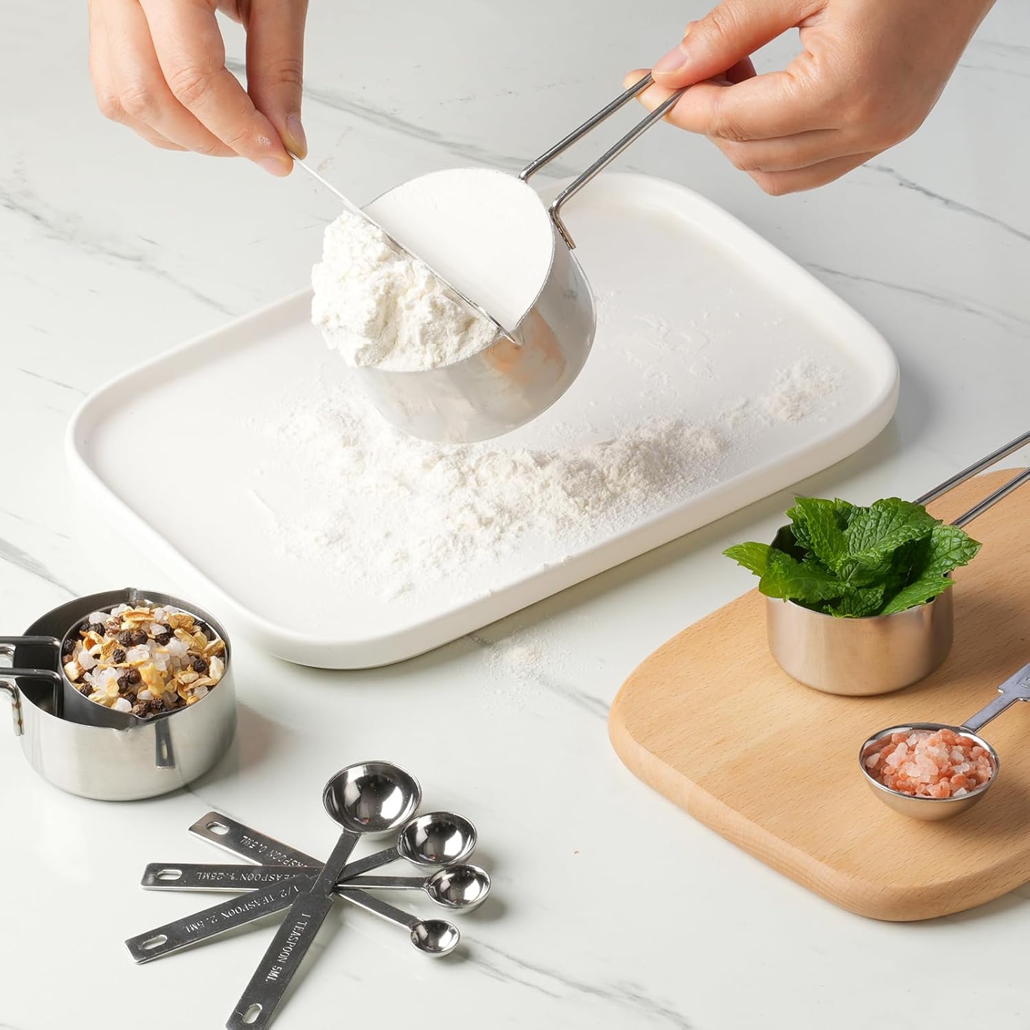 [Pack Of 8] Stainless Steel Measuring Cup & Spoon