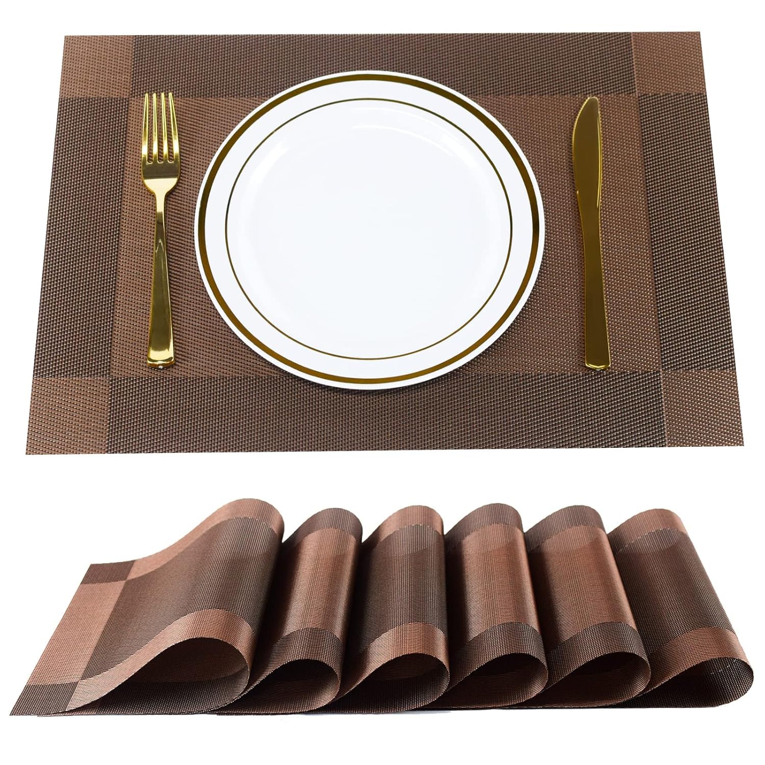 [Set Of 6] Dark Brown Dining Table Placemats