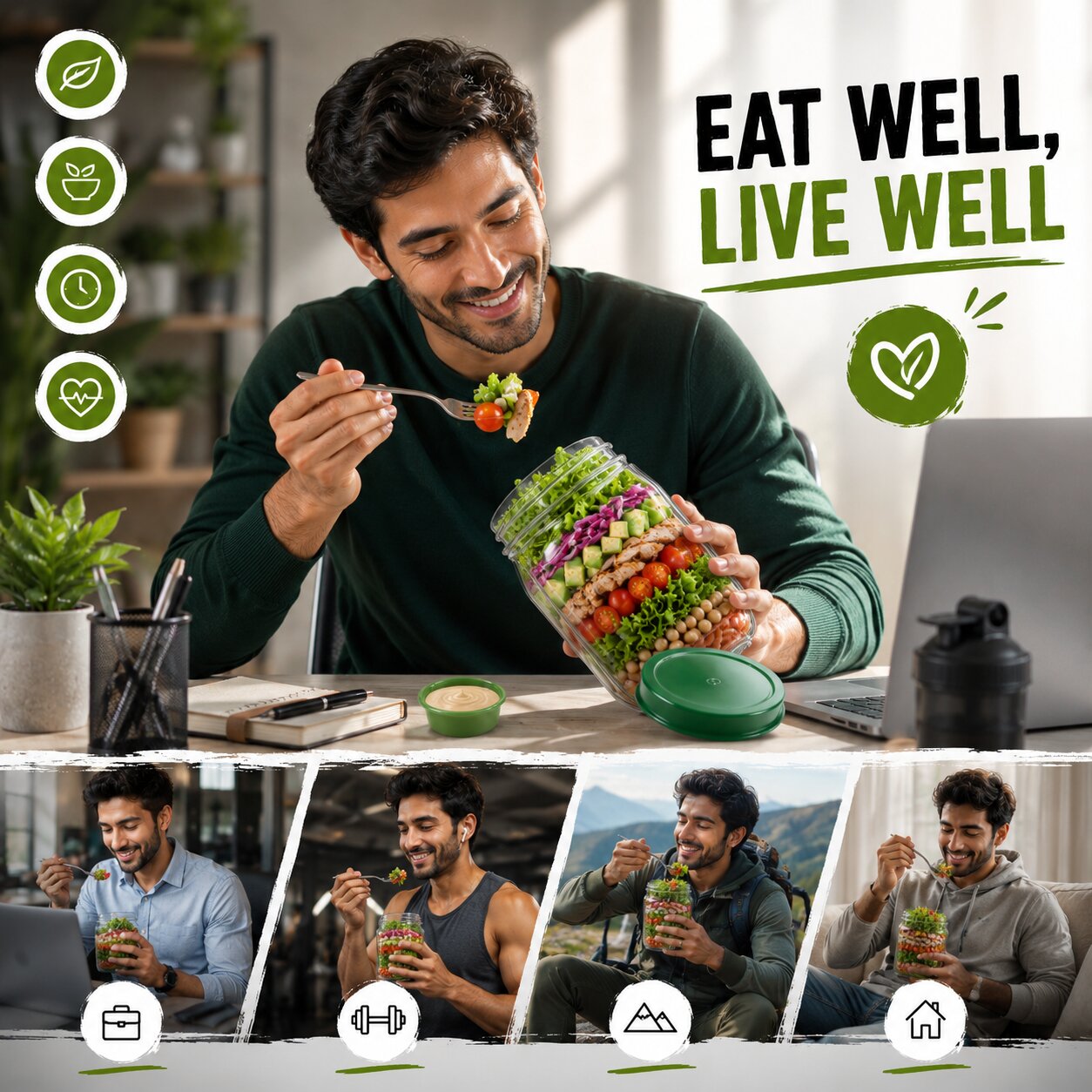 Leak-Proof Salad Jar Container (Fresh Salad Everytime)