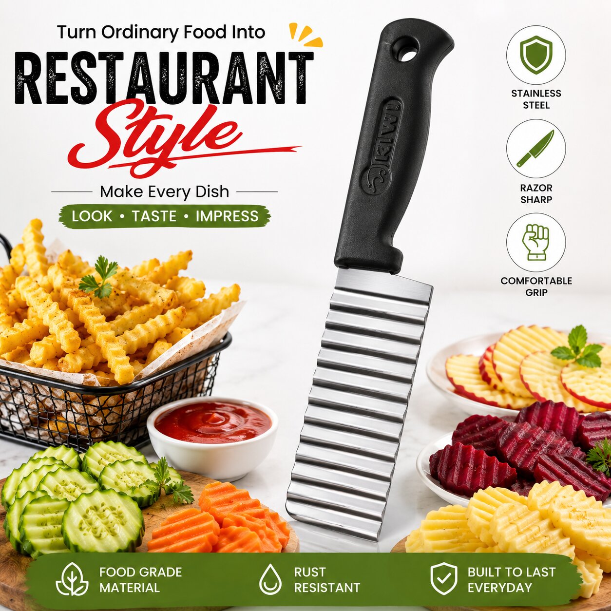 [Pack Of 2] Vegetable & Fruits Crinkle Cutting Knife (Zig Zag Shape)