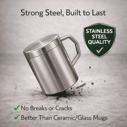 Stainless Steel Thermal Double-Wall Insulated Tea Coffee Mug With Lid (300 ML)