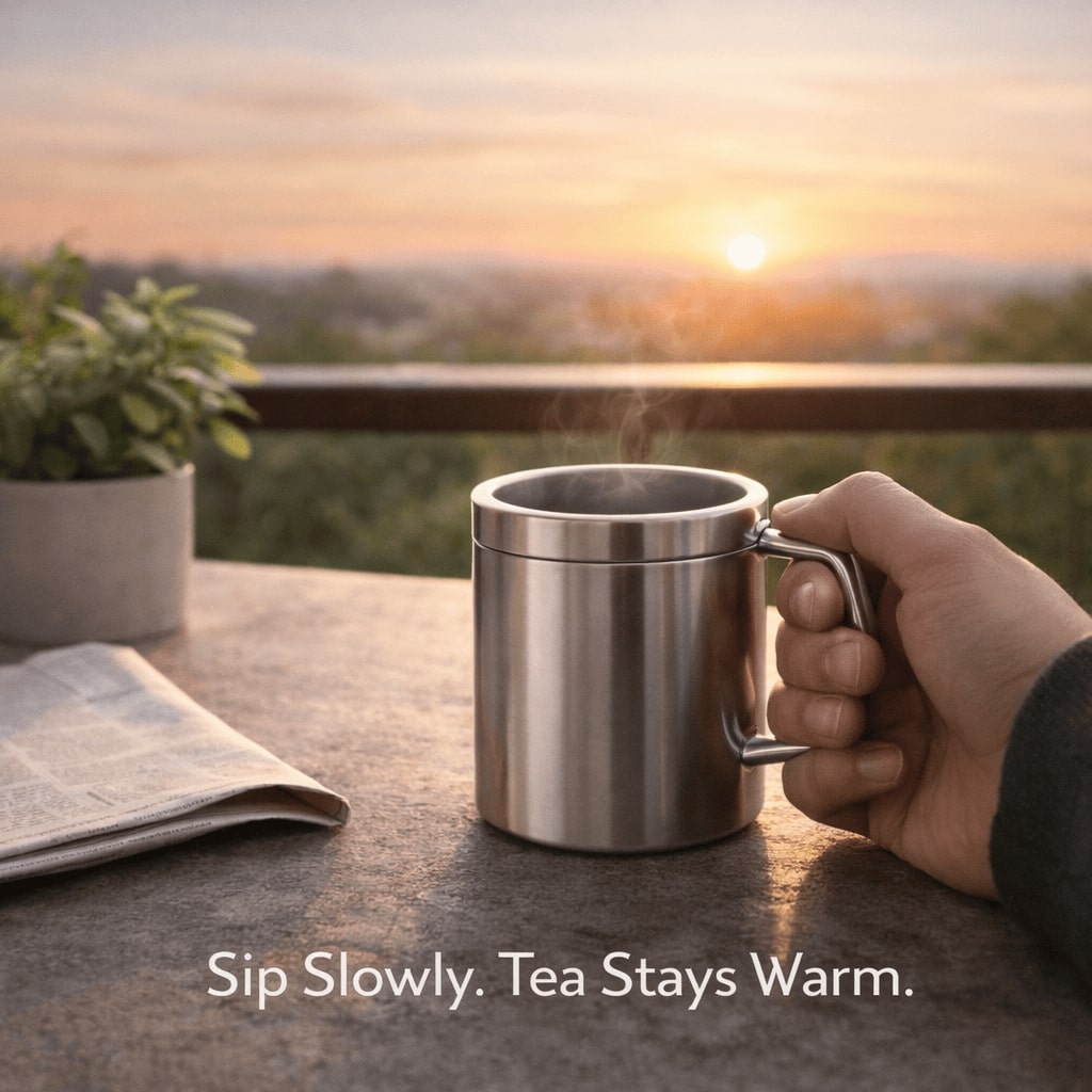 Stainless Steel Thermal Double-Wall Insulated Tea Coffee Mug With Lid (300 ML)