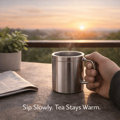 Stainless Steel Thermal Double-Wall Insulated Tea Coffee Mug With Lid (300 ML)