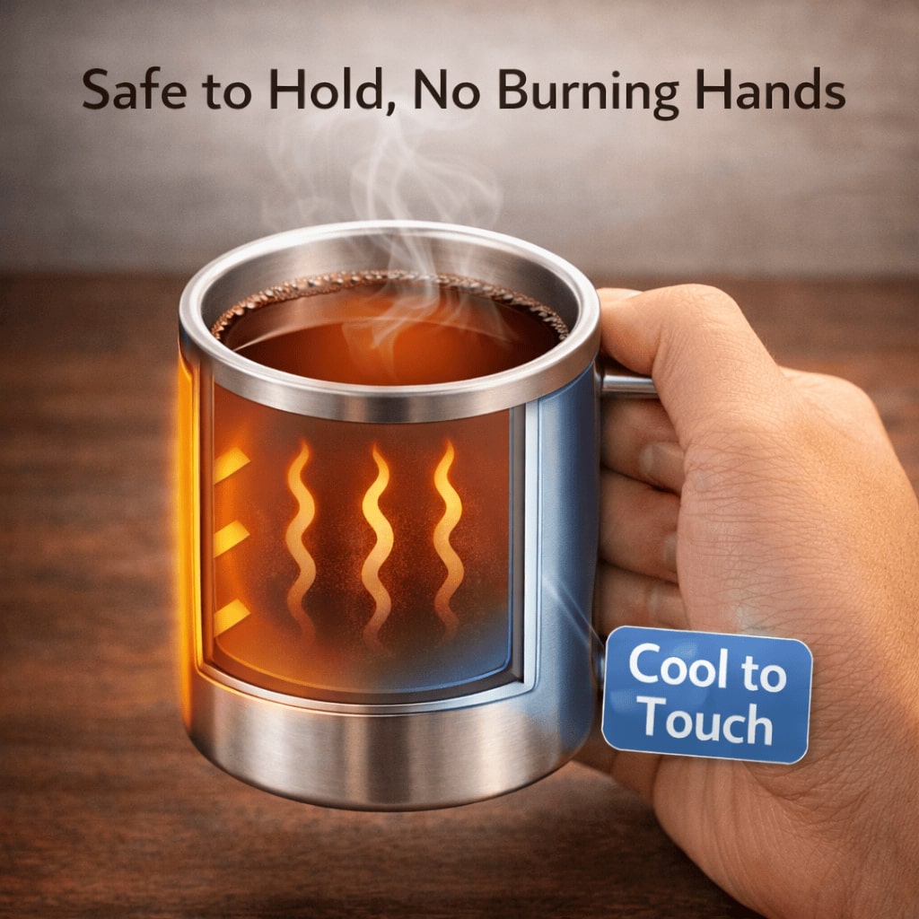 Stainless Steel Thermal Double-Wall Insulated Tea Coffee Mug With Lid (300 ML)