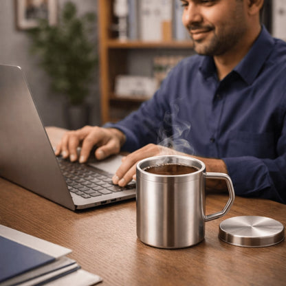 Stainless Steel Thermal Double-Wall Insulated Tea Coffee Mug With Lid (300 ML)