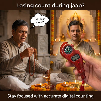 Wooden Jaap Mala Counter With Campass