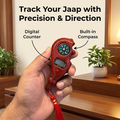 Wooden Jaap Mala Counter With Campass
