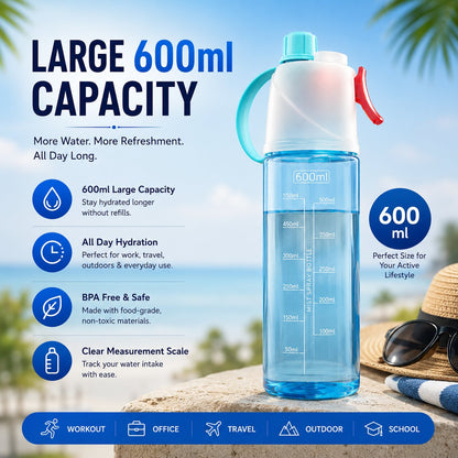2-In-1 Water Bottle With Mist Spray (600 ML) For Gym, Cycling & Outdoor